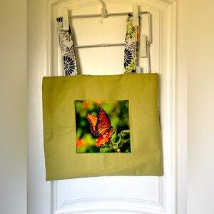 Double side butterfly & Strawberries print tote bag